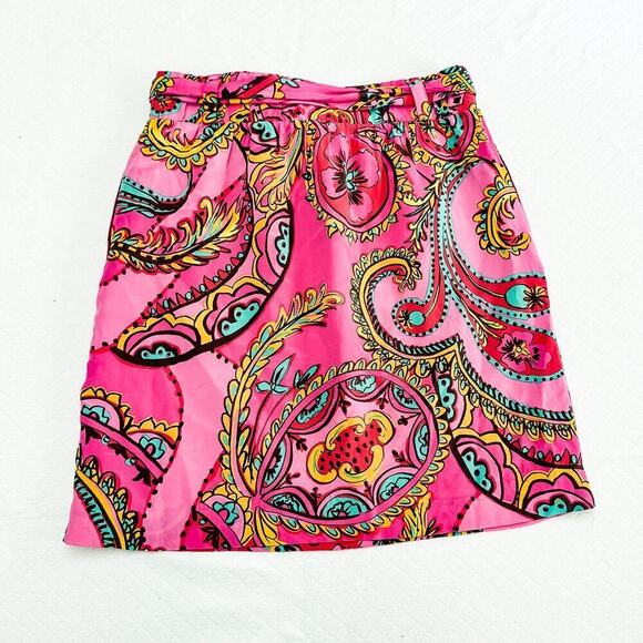 Lilly Pulitzer Pink Flower Printed Wrapped Front Skirt Size M - Picture 2 of 5